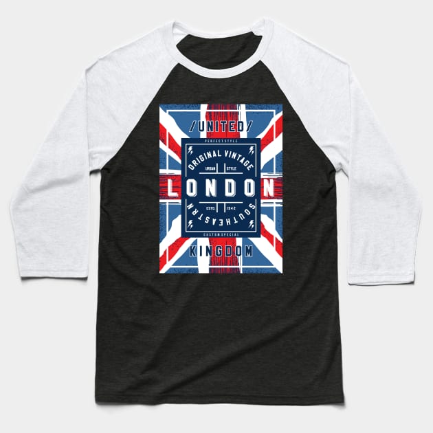 London abstract flag UK Baseball T-Shirt by Mako Design 